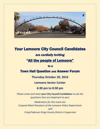 Council candidates hold public forum at Senior Center Oct. 20 at 6:30 p.m.
